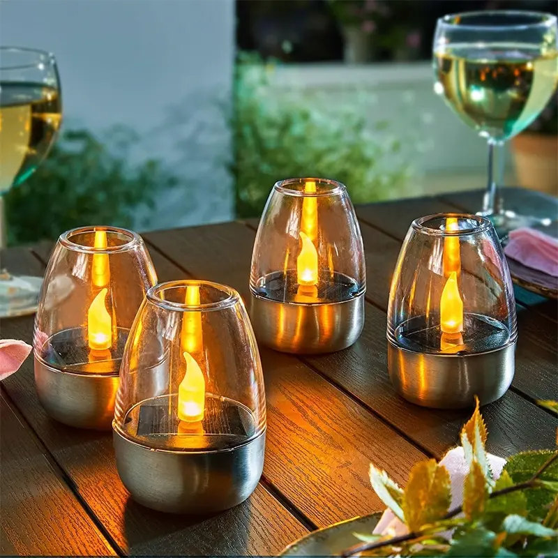 6-Piece Solar-Powered Tea Lights, Outdoor Garden Lights, Solar Lantern Lights, Stainless Steel Candles, Decorative Solar Lights, Ideal for Romantic Ambiance Decoration, Suitable for Home Bars, Restaurants, Camping & Valentine's Day Decor