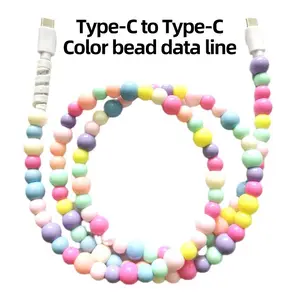 Beaded Charging Cords - Fit for all device USB-C to USB-C Cable with 60W Fast Charge  Durable Braided Cord for MacBook Pro, Type-C Charger Wire, USB Cables for Mac