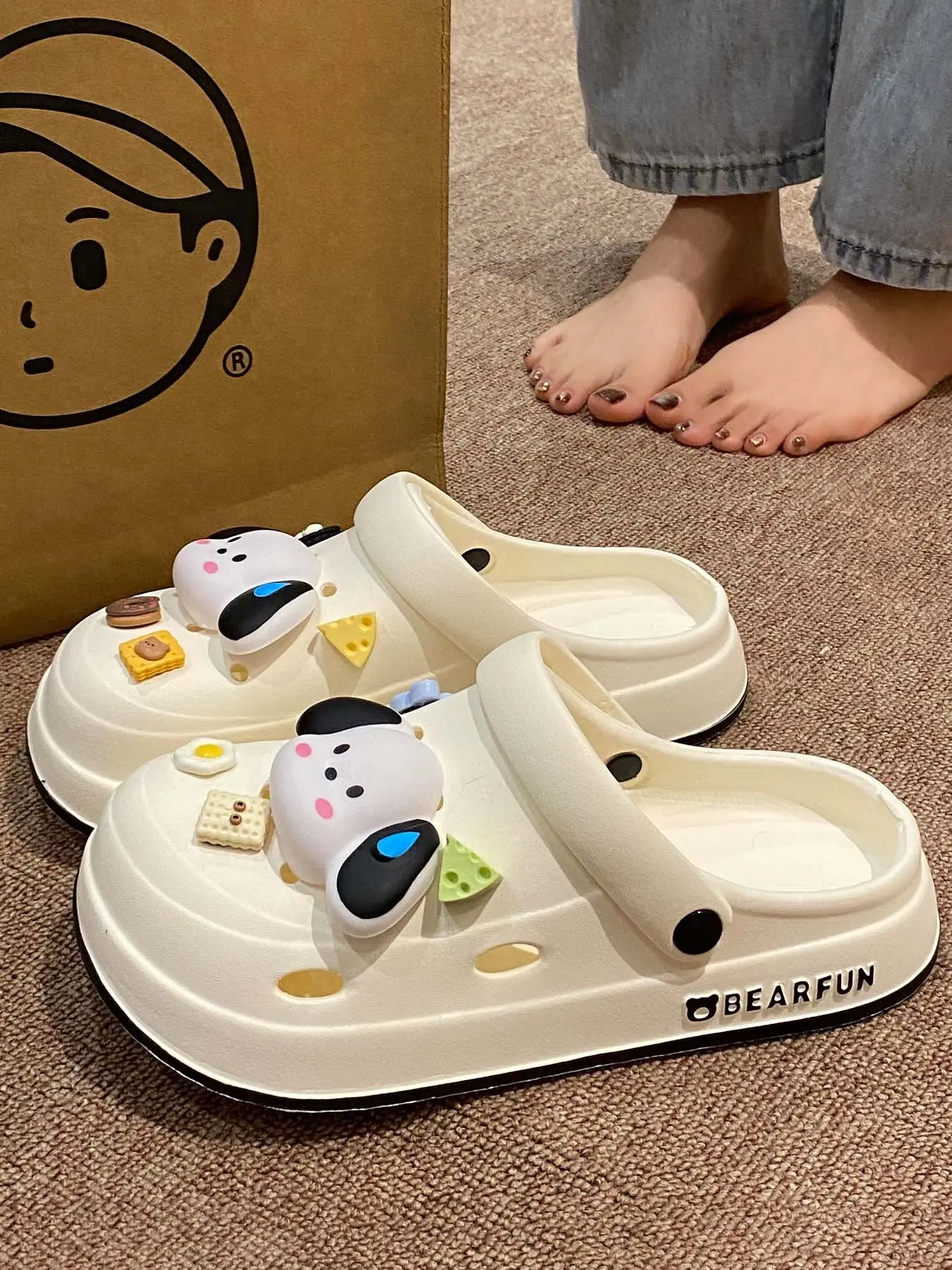 Women's 2026 New Eva Summer Sandals, DIY Cartoon Cute Dog Design, Thick Sole Height Increase, Lightweight Comfortable Casual Slippers, Home Slippers, Thick Soled Slippers, Footwear