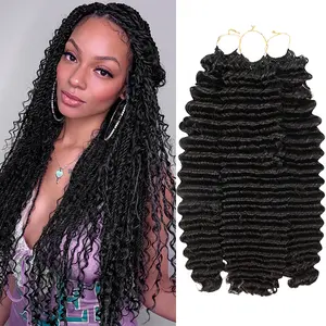 Deep Wave Feather Crochet Human Hair for Mircale Knots Human Hair Bundles Pre- Separeted 50g/ Bundle- Knotless Boho Braids, 5-6 Bundles for Full Head