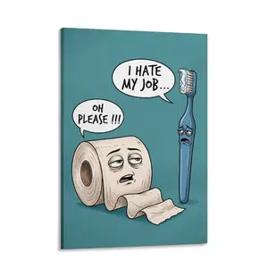 Poster Master I Hate My Job Poster - Oh Please Print - Toothbrush & Toilet Paper  -    - Guest Bath Decoration - Powder Room  【Wavelo】Canvas Painting   Picture  Wall Art bathroom decor