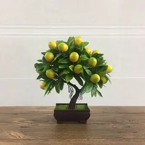 1count Artificial Lemon Tree Potted Plant Decorative Indoor Outdoor Home Garden Tabletop Decoration Fake Flower Ornament