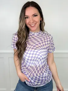 Hold Onto That Feeling Sheer Mesh Short Sleeve Checkered Avery Mae Top - 4 colors!