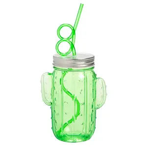 18 oz. Cactus Mason Jar Reusable Plastic Cups with Lids & Straws - 6 Ct.