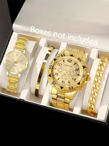 Couple Quartz Watch and Bracelet & Bangle Set, Casual Trendy Wristwatch, Modern Fashionable Wristwatch, Elegant Business Casual Style, Perfect for Gifts, Holidays, and Decorations