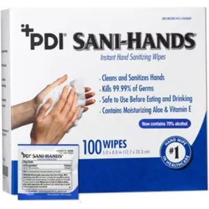212 MAIN PDI PDID43600 Sani-Hands Instant Hand Sanitizing Wipes - 100-Count Pack, Fragrance-Free, Dye-Free Instant Wipes for Care and Cleansing
