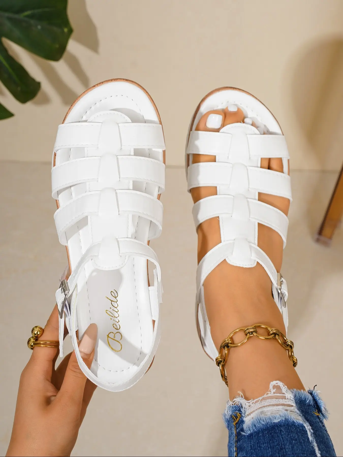 Women's Summer Casual Fashion Wedge Sandals, Waterproof Thick Sole Slip-On Shoes, Fish Mouth Design, Wholesale Large Sizes, Fashionable Wedge Shoes