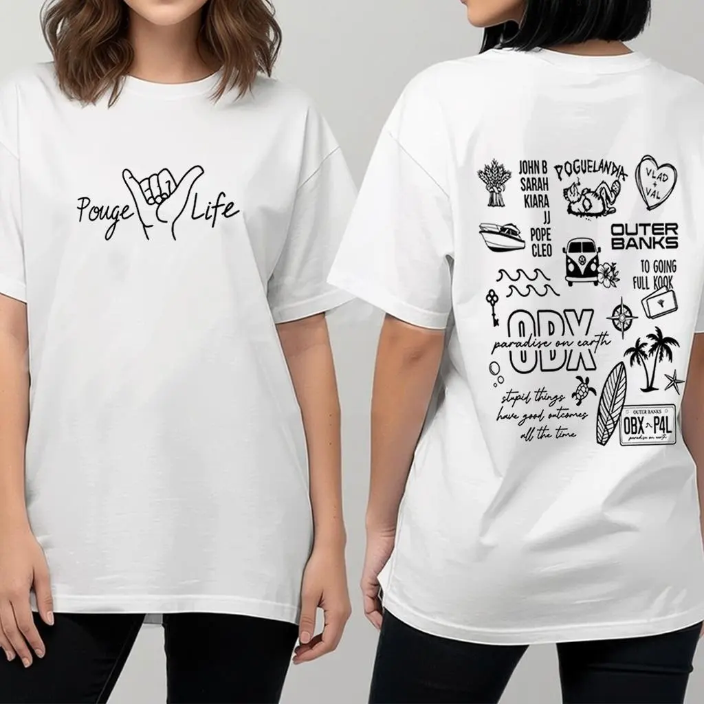Outer Banks Pogue Life Tee | OBX Doodles Graphic White T-Shirt Front Back Print