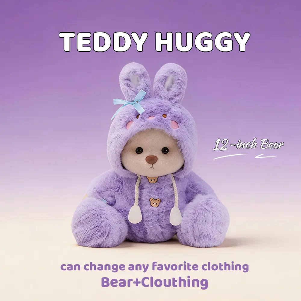 TEDDY HUGGY Cute Teddy Bear Series - Taro Purple Fluffy Hooded Dress Set Paired with a Cute Teddy Bear - 12 Inches Tall - Soft Plush Toy with Movable Joints - The Perfect Gift for Any Age.