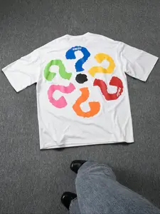 Unisex Men's Colorful Question Mark Print Round Neck Tee, Loose Casual Streetwear Street Fashion Short Sleeve T-shirt for Summer, Men's Top for Daily Wear, Tropical, Casual Everyday Wear, Menswear, Casual Graphic Design, Casual Street Style