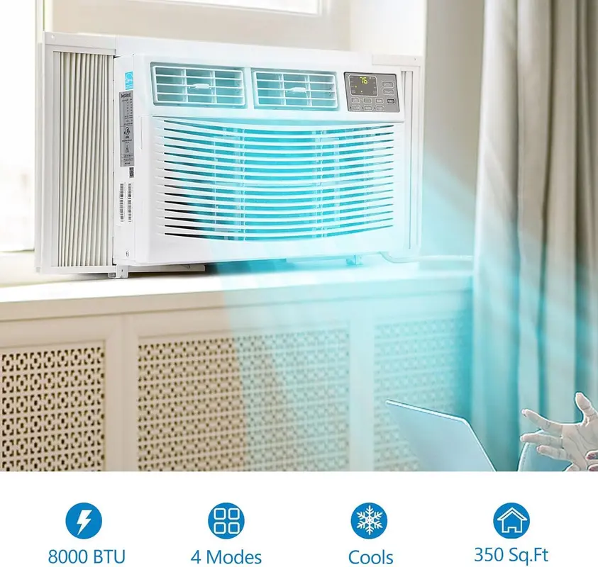8000 BTU Window Air Conditioner - Window Ac Units with 3 Cooling & Fan Speeds, Energy Efficient, Filter, 5min Slide Install, 110-120v, Timer, Smartphone Remote Adjust, App Compatibility, 23-36" Wide/Min 14.5" Height Fit, Ideal for Bedroom, Living Room