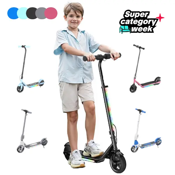 【Dealsforyou】150W Electric Scooter for Kids 6-12, Z2 Commute & Neighborhood Scooter with Adjustable Speed, Adjustable Handlebar Height, Dual Brake System, Finger Dial Control & LED Light Show, Multifunctional