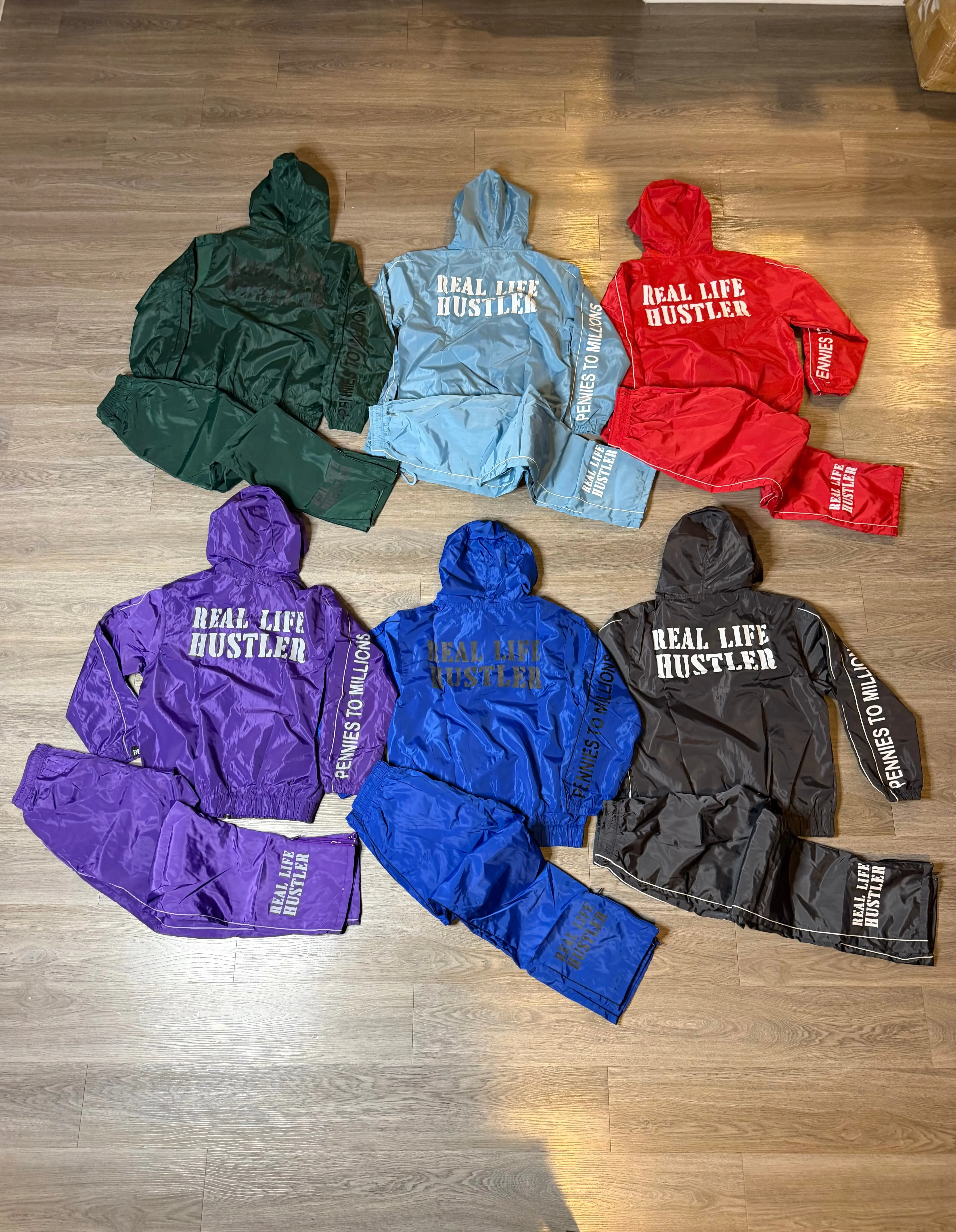 Men's Graphic Windbreaker Set, 2-Piece Weather-Ready Streetwear Tracksuit with Full-Zip Hooded Jacket and Pants, Fashion Apparel, Jackets, Menswear