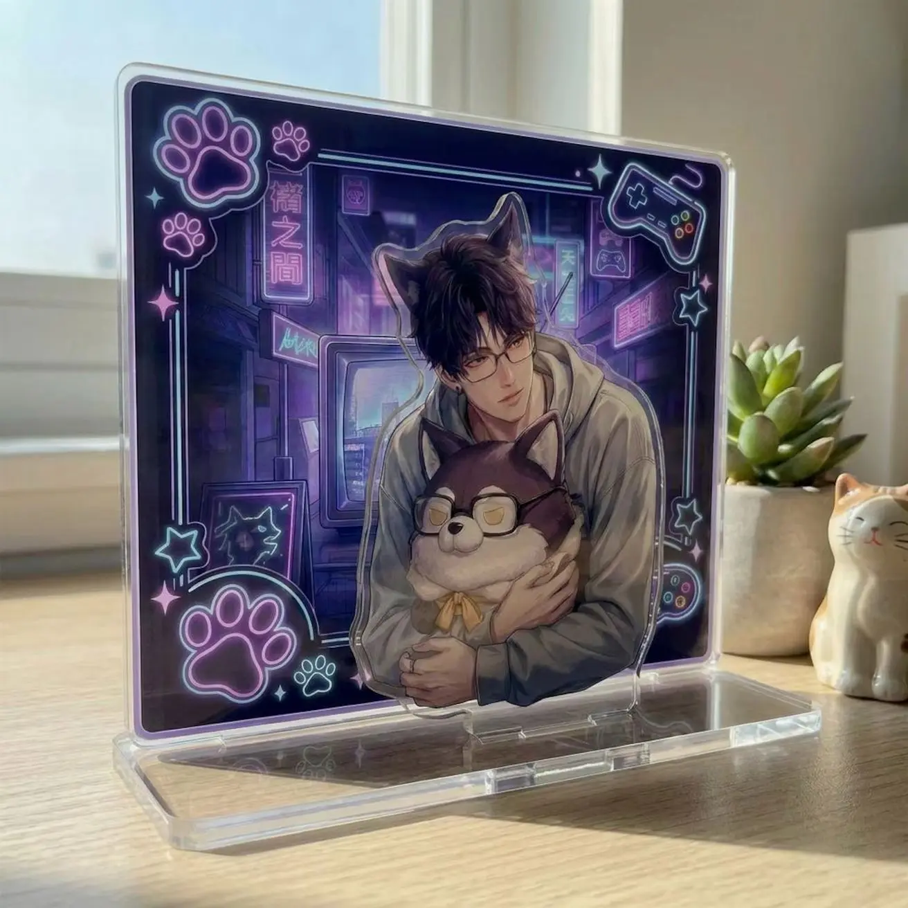 Love and Deepspace Valko Acrylic Standee | Aoyin Cozy Gamer Neon Werewolf Figure | Cute Anime 3D Acrylic Plate Desk Decor