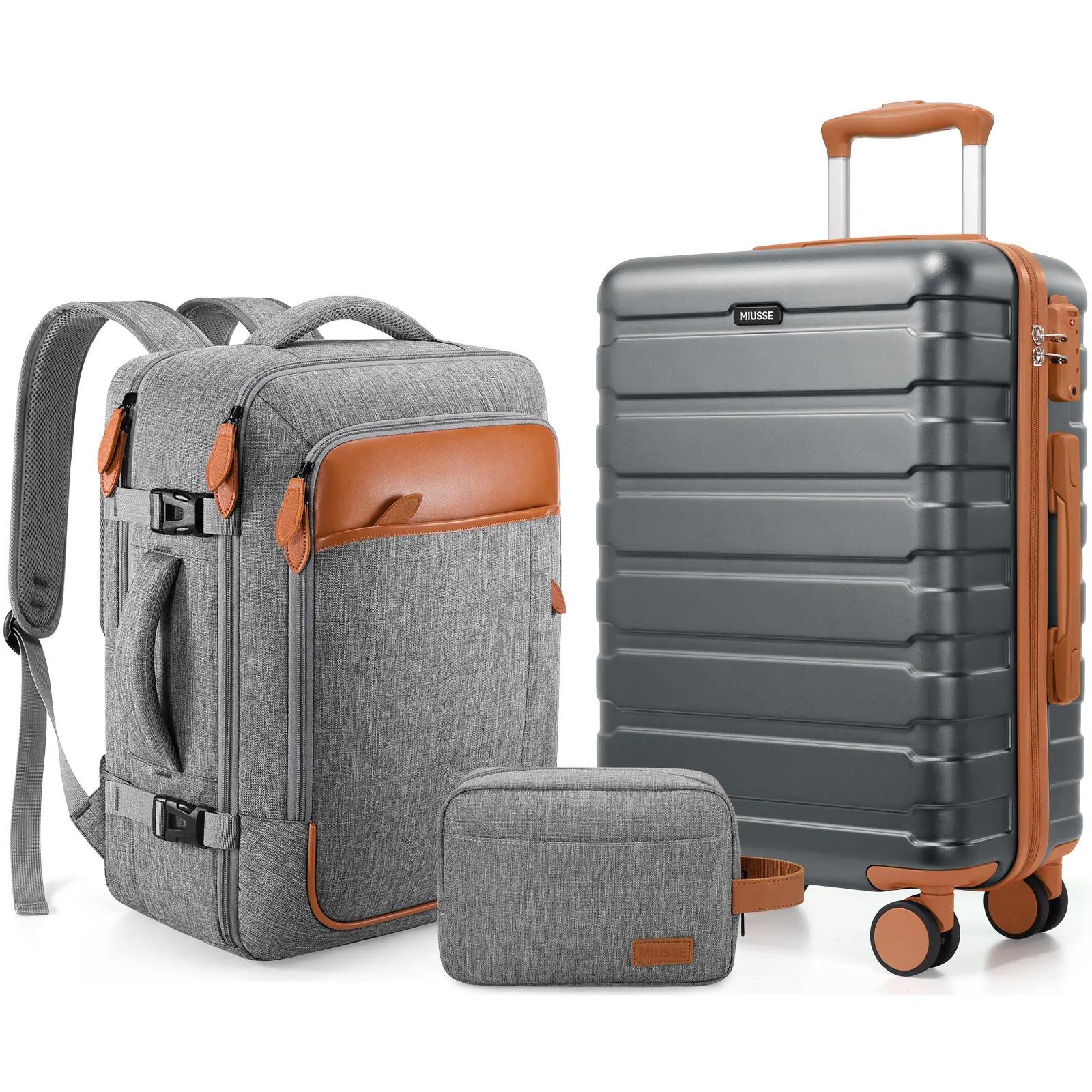 Miusse Durable 3-Piece ABS Hardshell Luggage Set - Carry On Luggage with Spinner Wheels, TSA Lock, Airline Approved Travel Backpack for Easy Summer Travel, Durable Luggage Set tiktokshopbacktoschool