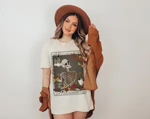 The Reader Tarot Card TShirt, Bookish Shirt, Witchy Stuff Mystical Literature Apparel, Skeleton Librarian Tee Shirt, Gift For Book Lover