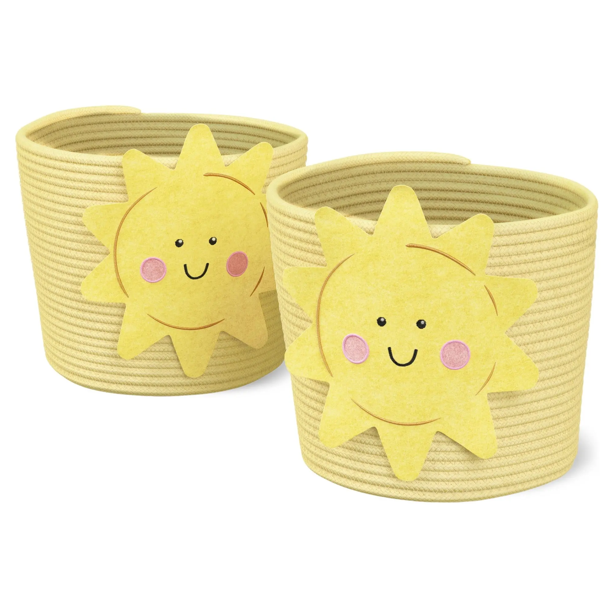 Cute Sun Toy Storage Baskets, 2 Pack – Kids Room Organizer for Toys, Books & Clothes