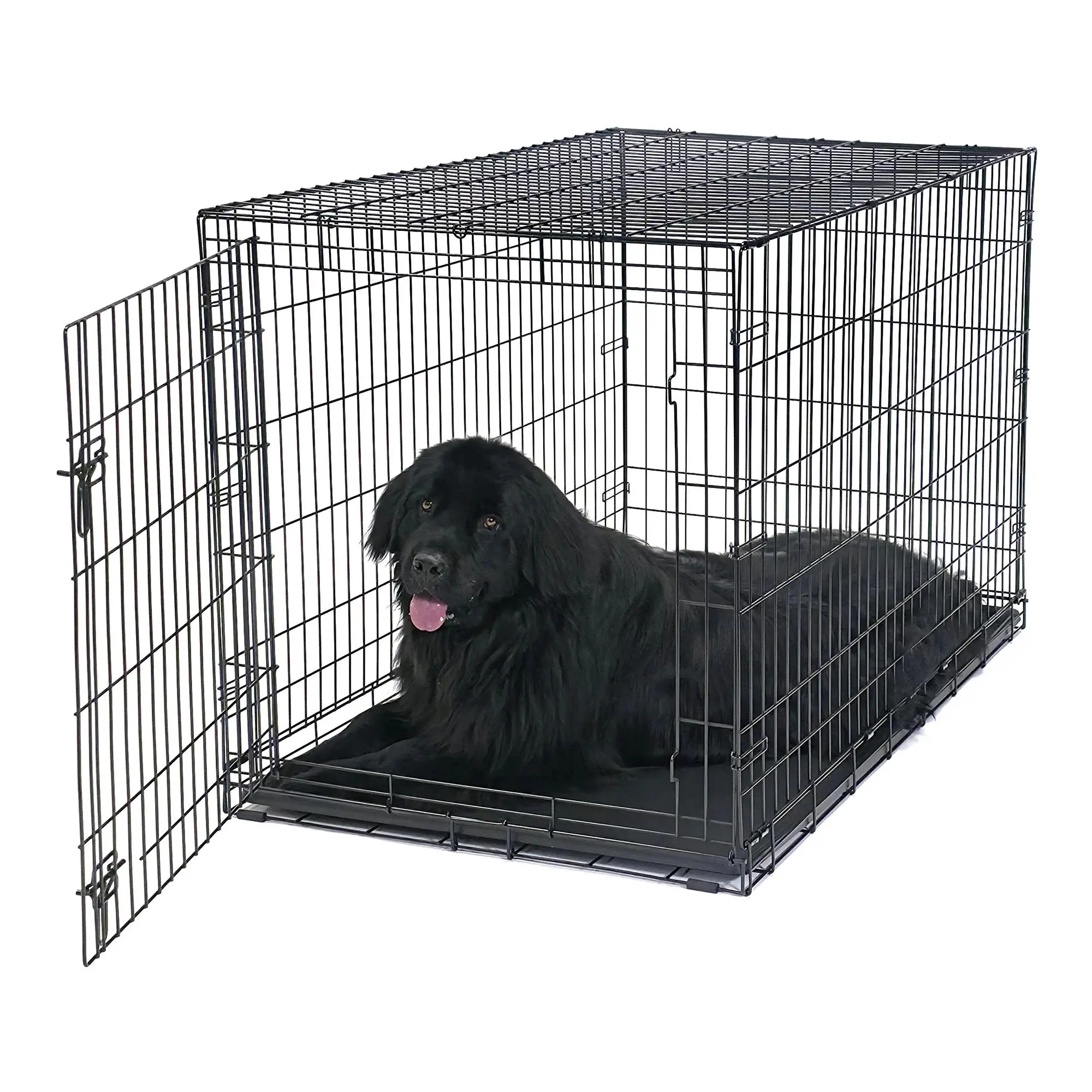 Vibrant Life 48in Heavy-Duty Steel Open-Wire Mesh Collapsible Dog Crate - Sturdy Crates & Kennels for Indoor Use (Up to 150 lbs), Foldable Unit, Adjustable Divider Panel, Leak-Proof Tray for Easy Clean-Up, Enhanced Comfort & Convenience