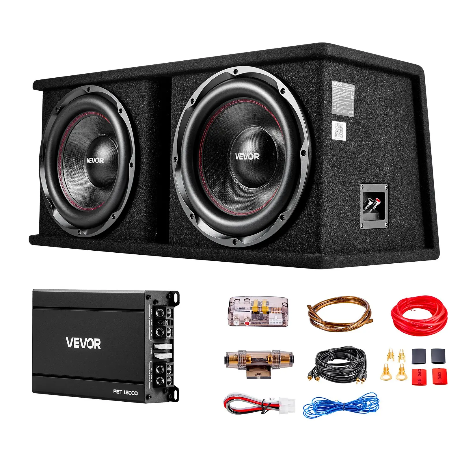 12-in-1 1200W RMS Dual Car Audio Subwoofers & Amplifier Package - Loaded Enclosure, Separate Amplifier with Adjustable Gain & Low-End Boost, Easy-Install Wiring Kit for Vehicle Trunks (Tools & Hardware Hand Tool Kit)