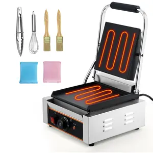 Garvee Electric Sandwich Panini Maker - Commercial Grade Panini Grill with Adjustable Temperature Control, 9" x 9" Stainless Steel Cooking Surface for Hamburgers, Steaks, Bacon, 110V/220V, 1800W