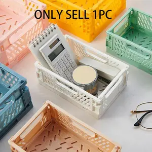 Foldable Desktop Storage Basket, 1 Count Mini Desk Organizer Basket, Desk Storage Basket for Office Home School Dormitory, Plastic Basket