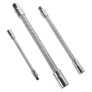 3-Piece Flexible Socket Extension Bar Set - 1/2", 3/8", 1/4" Drive - 10", 8", 6" Lengths - Spring-Loaded Detent Balls for Secure Grip