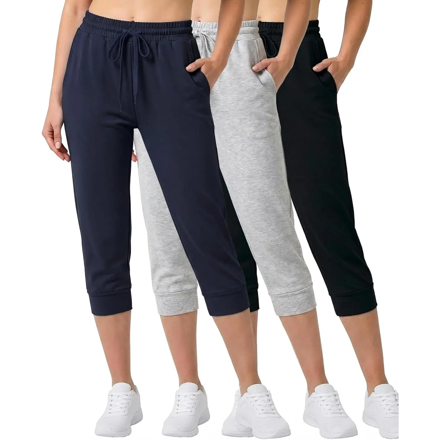 Women's 3-Pack Ultra Soft Capri Lounge Joggers with Pockets - Athletic Yoga Sweatpants (Plus Size Available)