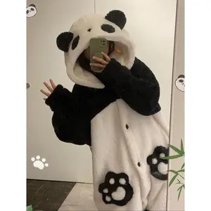 1 set of women's winter cartoon panda pajamas, flannel TV blanket home clothes, thick couple pajamas gift for Thanksgiving and ChristmasRAIMENTRY