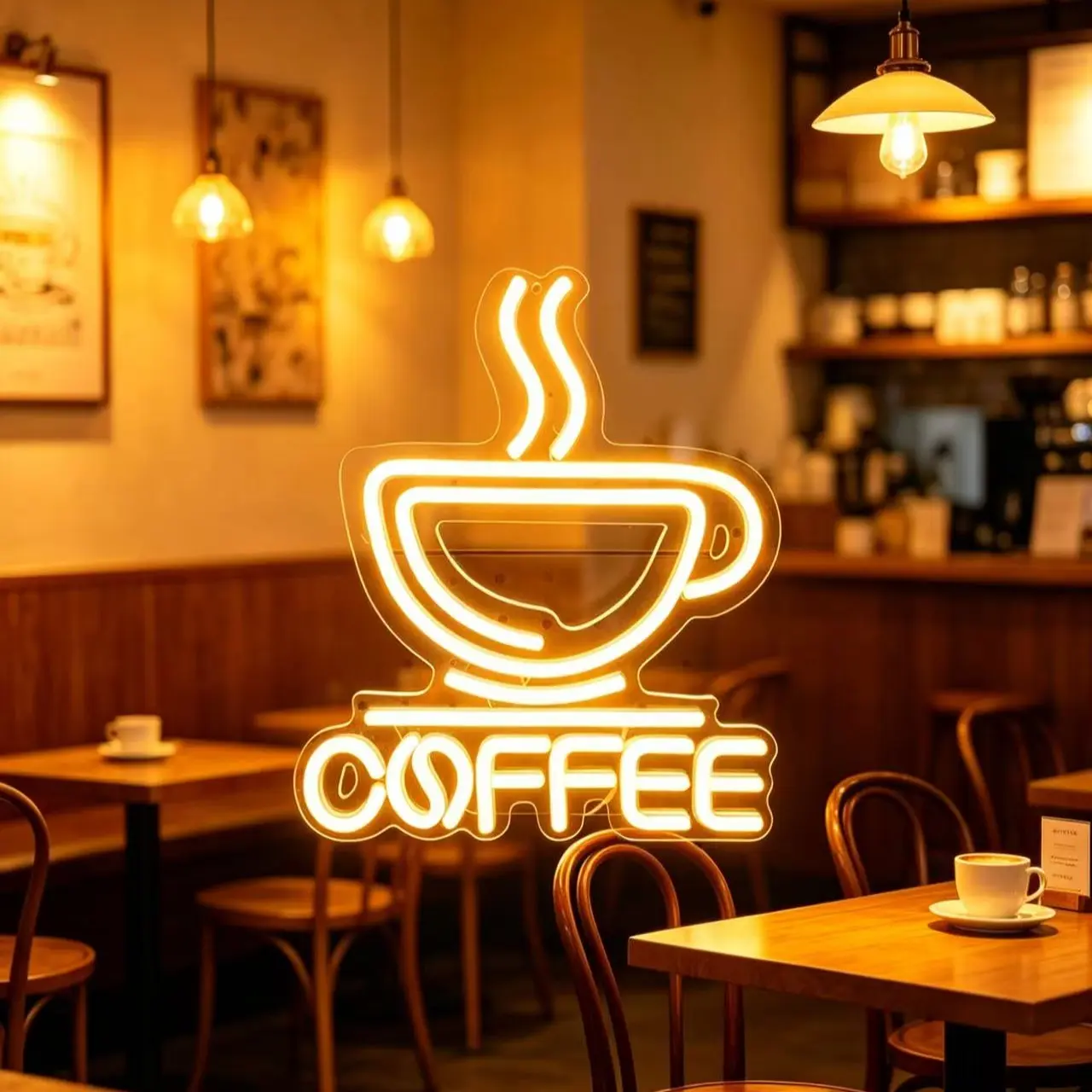 Neon Coffee Cup Light, Acrylic Led Light, USB Powered with On-Off Switch, Office Cafe Restaurant Kitchen Home Decor Lamp, Size 11.8 Inches