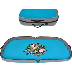 Toy storage organizer and play mat for building bricks and blocks — large 45-inch blue toy storage bag with zipper, easy to keep kids’ rooms neat and tidy