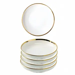 2/4pcs Ceramic Round Dinner Plates Set, Edge Design, High Aesthetic, for Creative Dessert, Steak, Western Salad, Microwave Safe, Dishwasher Safe Tableware