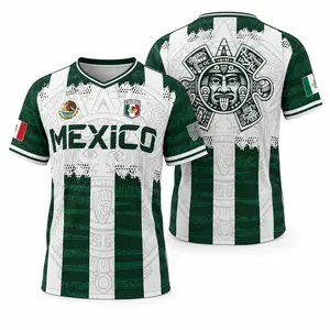 Men's 2026 Mexico Aztec Calendar Soccer Jersey - All-Over Print, Casual All-Season T-Shirt with Unique Piedra del Sol Classic Throwback Design, Mexico 2026 Jersey summerwins