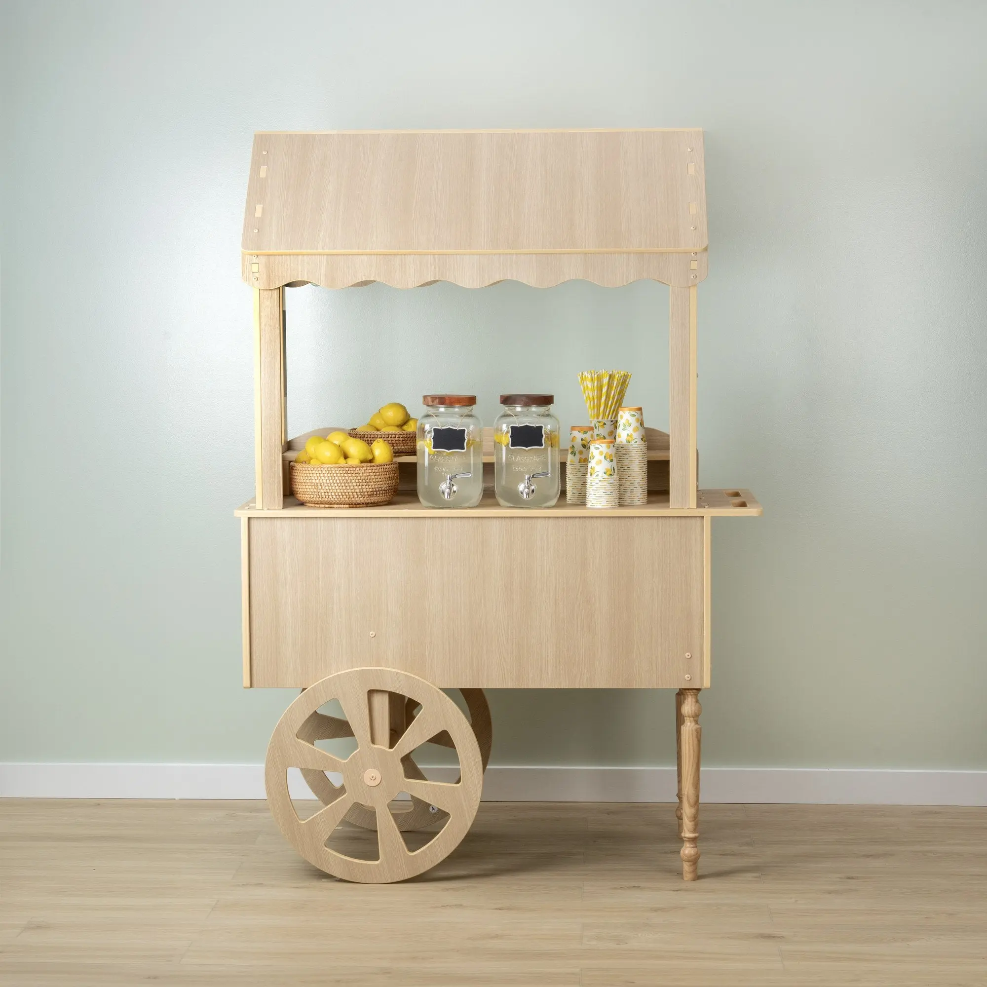 ZETY Wood-Look Candy Cart with Wheels, Vintage Dessert Cart with Cake Stand