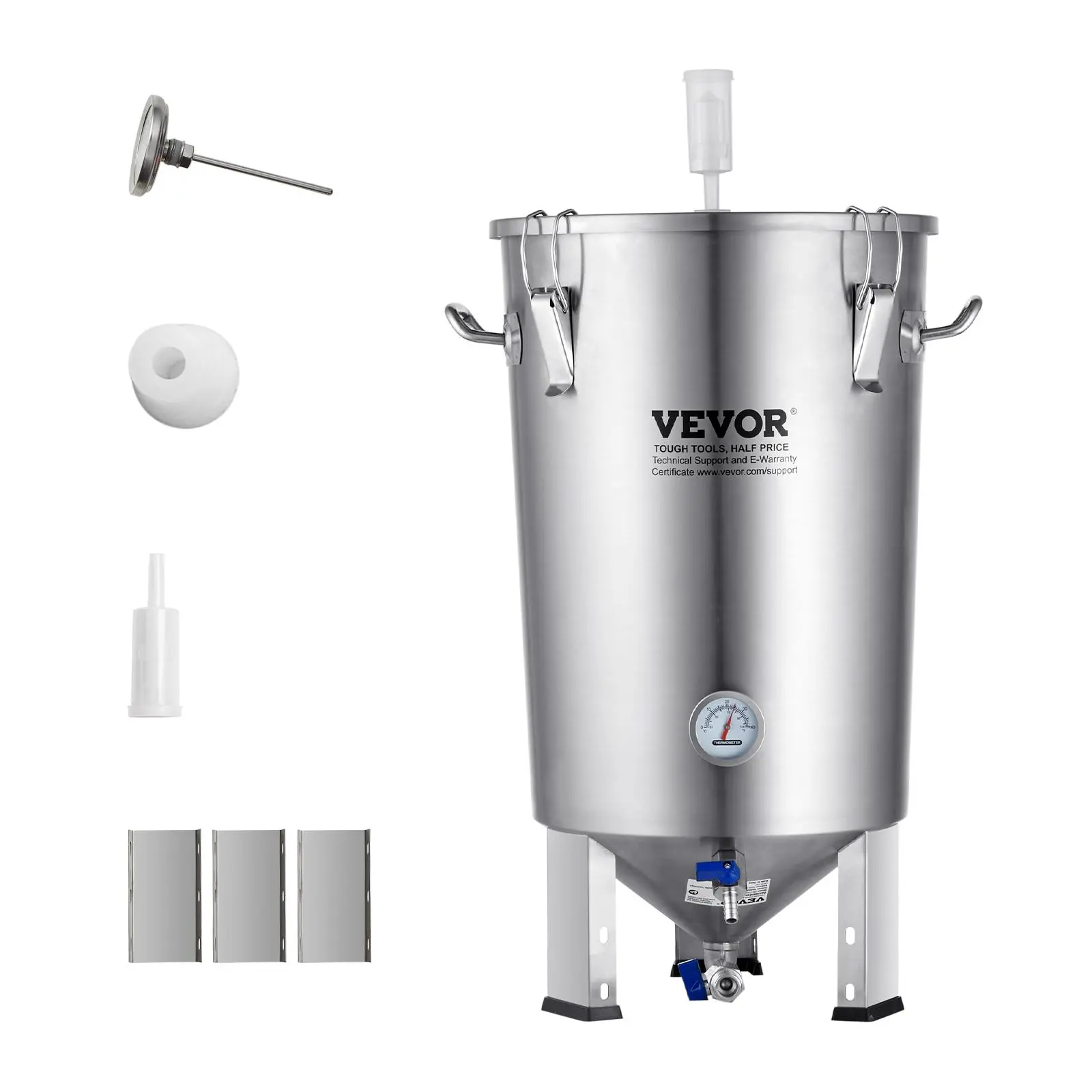 【summerfinds】VEVOR 304 Stainless Steel Kettle, 8 GALLON Beer Brew Fermentor, Brew Bucket Fermentor for Brewing, Home Brewing Supplies with Base, Kettle Stock Pot Includes Lid, Handle, Valve, Spigot, Thermometer