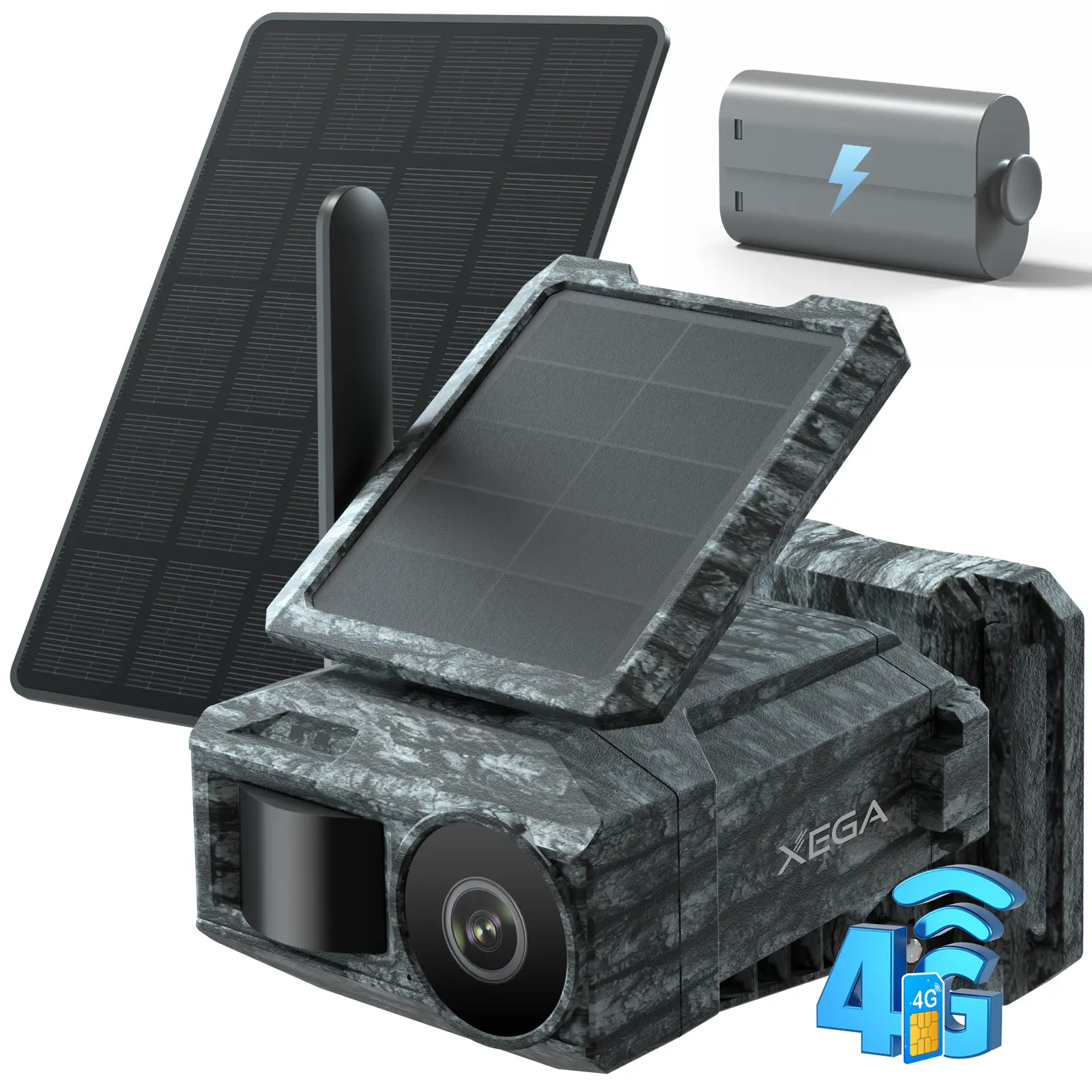 Xega 4G Cellular Trail Cameras with Night Vision Motion Activated Waterproof, 2K Game Camera with Live View, Dual Solar Panel 9600mAh Battery, No Glow Wildlife Camera No WiFi, GPS, Built-in SIM Card