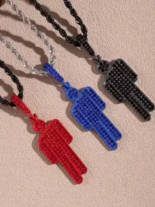 Fashion Hip Hop Style Pendant Necklace, Luxury Cartoon Character Zirconia Pendant, Open Legs Slanted Head Design, Unisex Jewelry Gift, Iced Out Jewelry