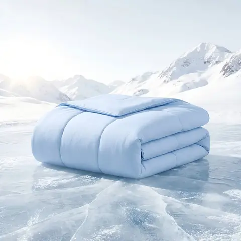 OEKO-TEX Certified Eco-Safe Fabric Cooling Comforter - 2-Sided Bedding, Cream White Sheet Set, 90% Nylon 10% Spandex Smooth Feel, Twin, Heat-Dissipating, Q-Max 0.446 Cool Effect, Hot Sleepers Solution, Home Use