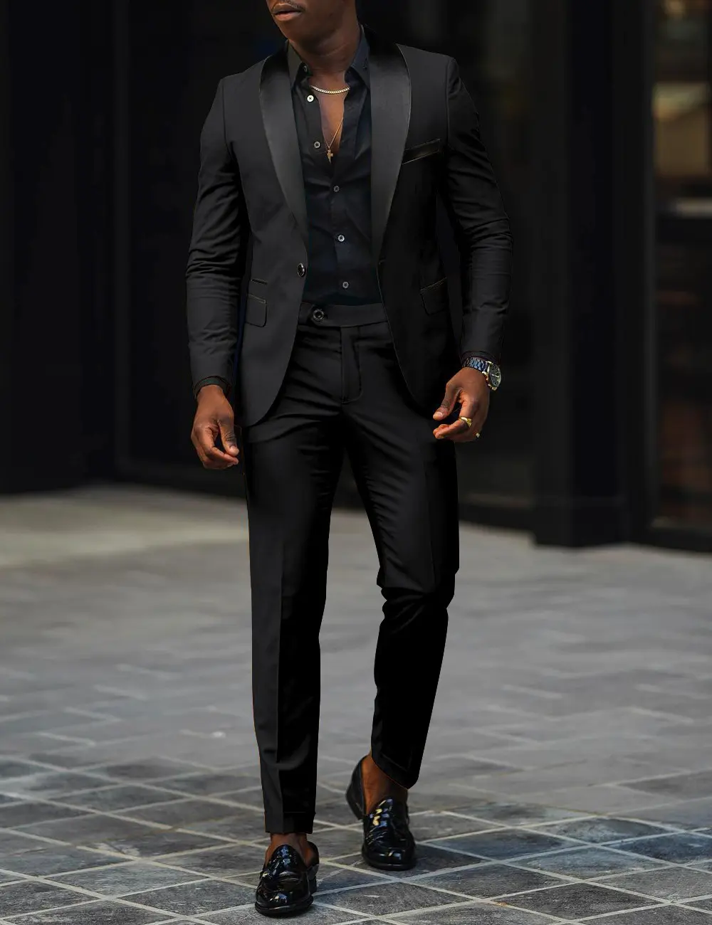 Casual 2 Piece Men Wedding Suits Solid Slim Fit Shawl Lapel Blazer Pant Designs Party Prom Suits Man Business Wear Suit  Peng