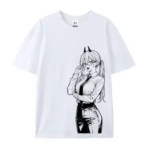 CSM Power Retro Anime T-shirt, Chainsaw Man character design – Retro anime t-shirt, cotton fabric, made in the USA, dark manga street style, loose A-line fit.
