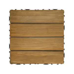 Achim DKTL4PNA27 OutdoorZ Interlocking Deck Tiles, 12x12 in, 0.8 in 100% Pine Wood Plank Honey Oak, 27 Tiles, Easy Do-It-Yourself Installation, Easily Drain Underneath, Easy to Customize