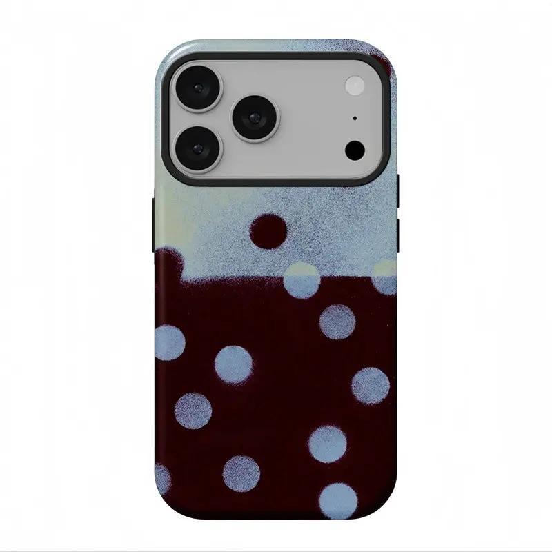 Dark brown two-tone polka dot iPhone case, suitable for iPhone17 ProMax, 16Pro, 15, 14, 13, 12,  phone cases, double-layer protective case, smartphone case, a gift for girls