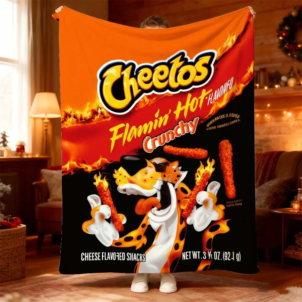 1pc Cheetos Flamin' Hot Crunchy Blanket for Cozy Bedroom Vibes and Sofa Relaxation, Perfect for Camping Adventures with Bold Red and Yellow Snack Theme Design
