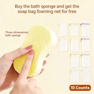 Buy 1 get 1, Skin Friendly and Reusable, Magic Exfoliating Bath Sponge,3D Upgrated Version Super Soft Exfoliating Bath Sponge,Alternative to exfoliating Gloves, Absorbent Pack, 10 Counts Exfoliating Mesh Soap Bag