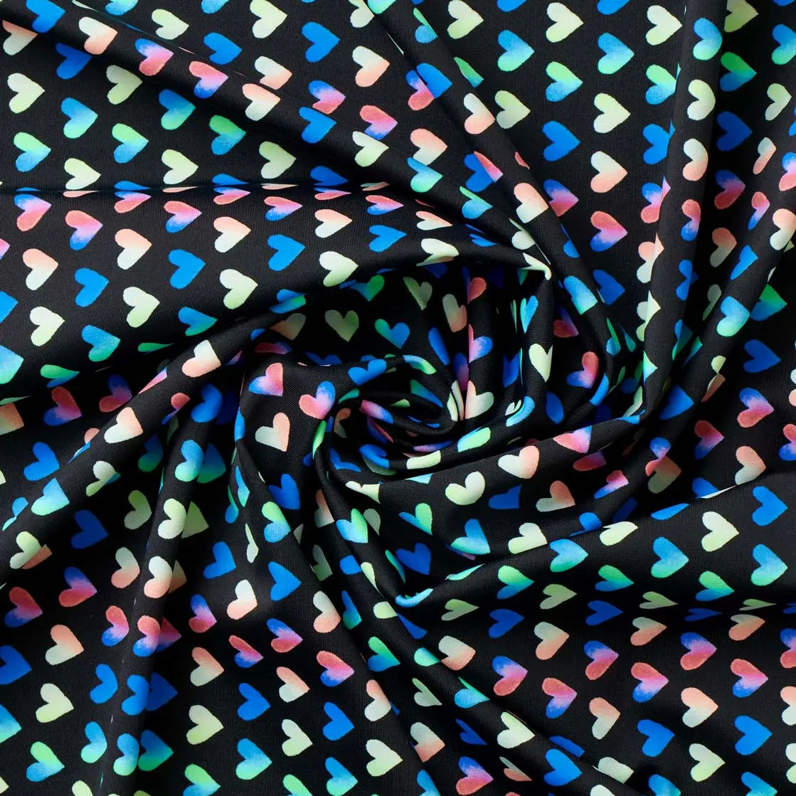 Rainbow Hearts Printed Spandex Fabric | Blue Moon Fabrics Rainbow Hearts Printed Spandex Fabric | Blue Moon Fabrics