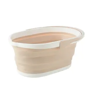 Foldable Rectangular Mop Bucket with Spout and Lid – Thickened plastic cleaning bucket, space-saving folding design, pink mop bucket for home, bathroom, restroom and cleaning scenarios (residential/commercial)