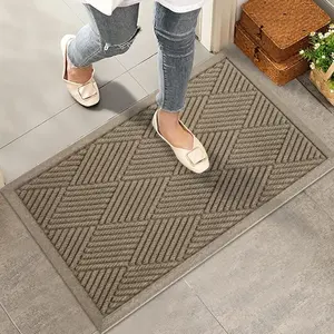 Sturdy Front Door Mat, Absorbent Muddy Dirt Resist Welcome Door Mats for Indoor and Outdoor Use, Stain and Fade Resistant, Non-Slip Rubber Backing Low Profile Doormat for Entryway, 30×17, Beige