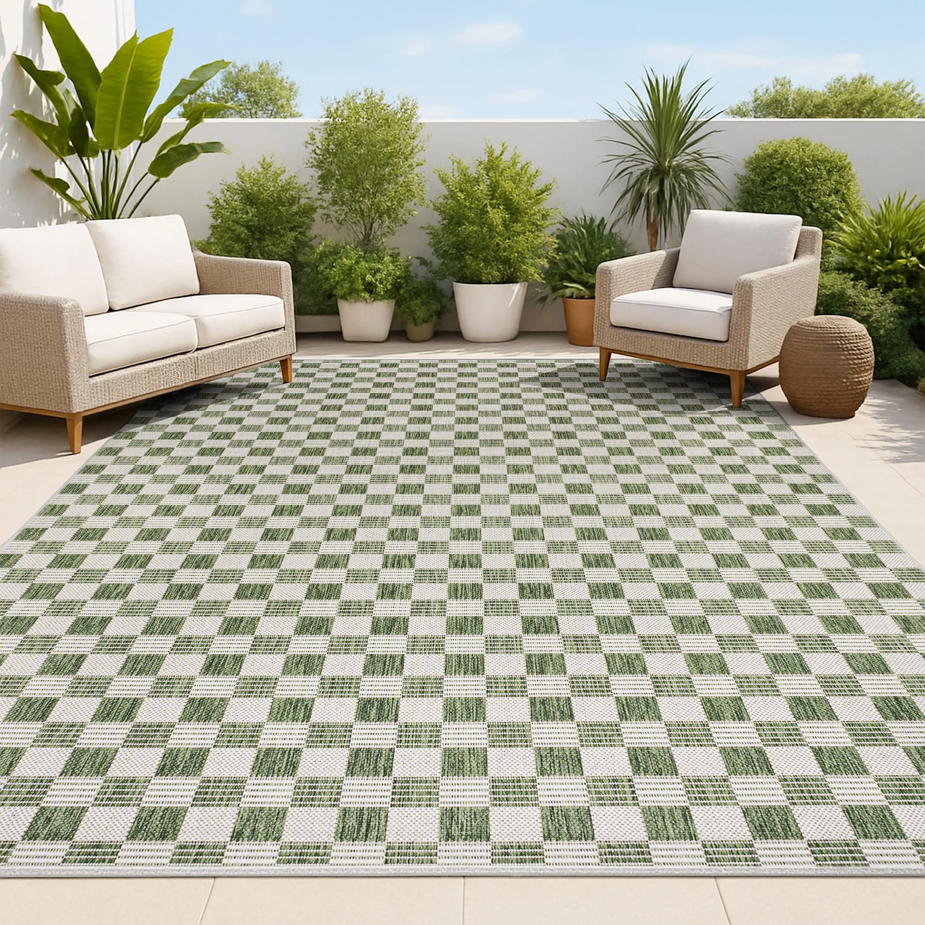 JONATHAN Y Aimee Traditional Cottage Checkerboard Indoor/Outdoor Area Rug; for Living Room, Kitchen, Bedroom, Dining Room, Patio, Porch, Backyard