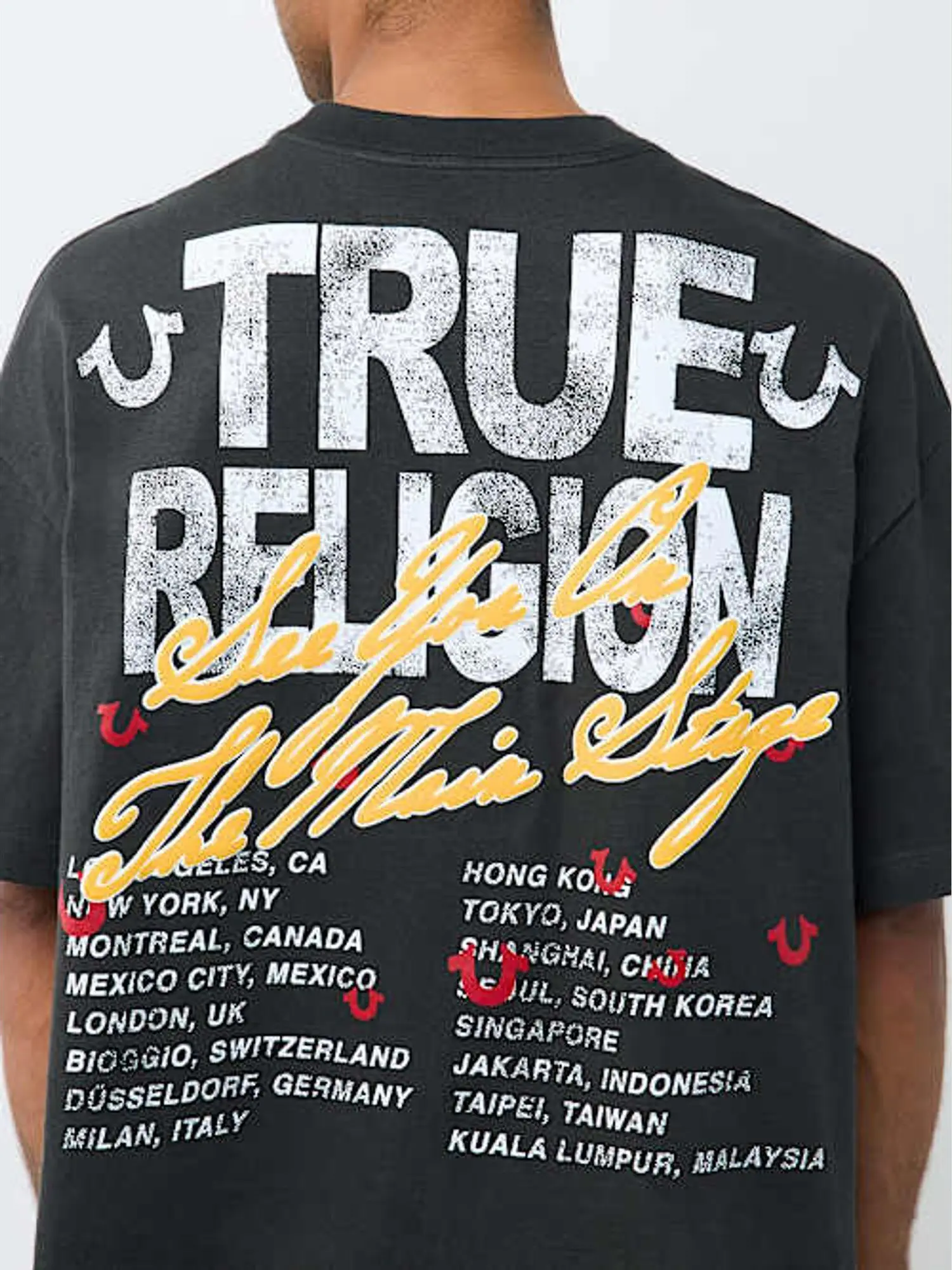 True Religion Men's Streetwear Cotton Graphic Oversized Heavyweight Short-Sleeve Casual T-Shirt