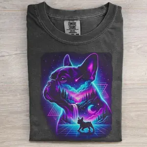 Neon French Bulldog T-shirt, Vintage 90s Dog Meme Graphic Tee, Animal Lover Shirt, Unisex Casual Streetwear, Gift for Men and Women