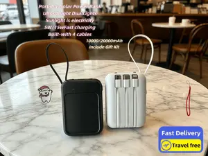 Chargeable Mini Cute Solar Power Bank (10000/20000mAh) - 5V2A Fast Charging, Multifunctional Portable Charger with Built-in 4 Cables, Ultra-bright LED Flashlight, Micro USB Port, Outdoor Travel Backup for iPhone, Android Devices